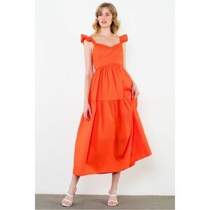 NWT THML Tiered Poplin Maxi Dress - Orange Size XS